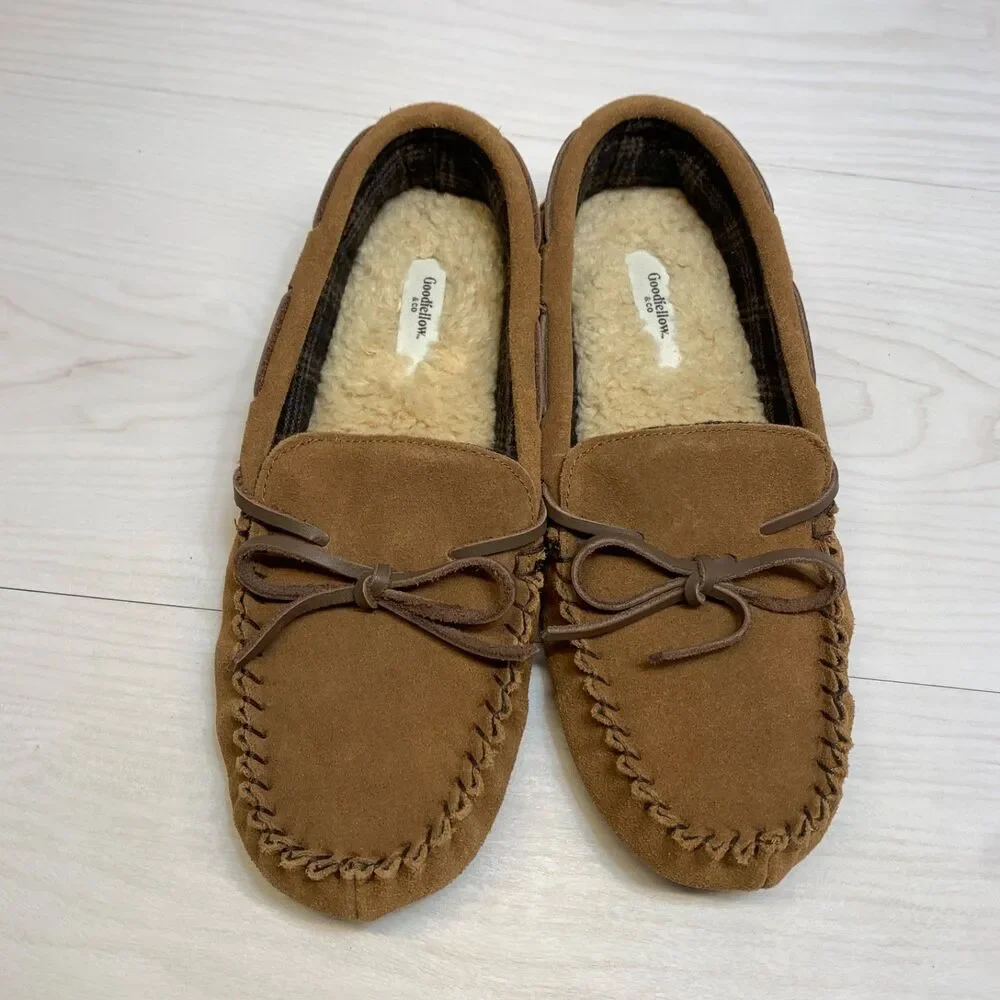 Goodfellow & Co Mens Topher Moccasin Slippers Chestnut Brown‎ 8 House Shoes